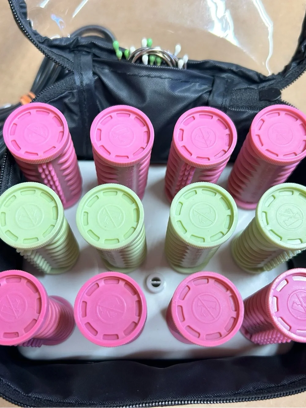 Conair Black Set of 12 Pink & Green Hot Rollers With Travel Case